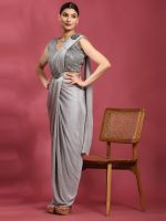 Ready To Wear Imported Crush Saree with Sequence Work Blouse