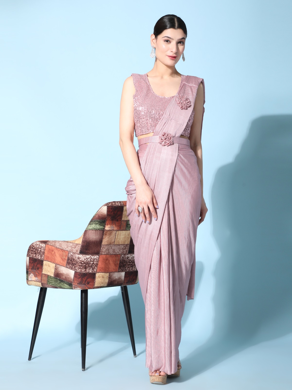 Ready To Wear Imported Crush Saree with Sequence Work Blouse