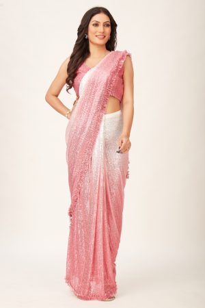 Ombre Sequin Multicolor Party Wear Ready To Wear Saree