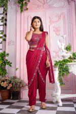 Ready To Wear Saree/ One Minute Saree/dhoti Pattern Saree With Real Mirror Work Comes With Mirror Belt And Stitched Blouse