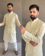 Immerse In Majestic Opulence With Our Regal Men's Kurta Set - Heavy Banglori Silk, Exquisite Embroidery, And Classic Styling