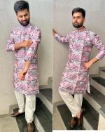 Embrace Timeless Elegance with our Pure Banglori Silk Crochet Work and Print Men's Kurta