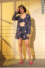 Platinum Crepe Printed Designer Cord Set - Top, Shrug & Bottom