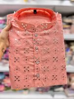 Cotton With Heavy Embroidery Mirror Work Men With Kids Kurta With Pajama