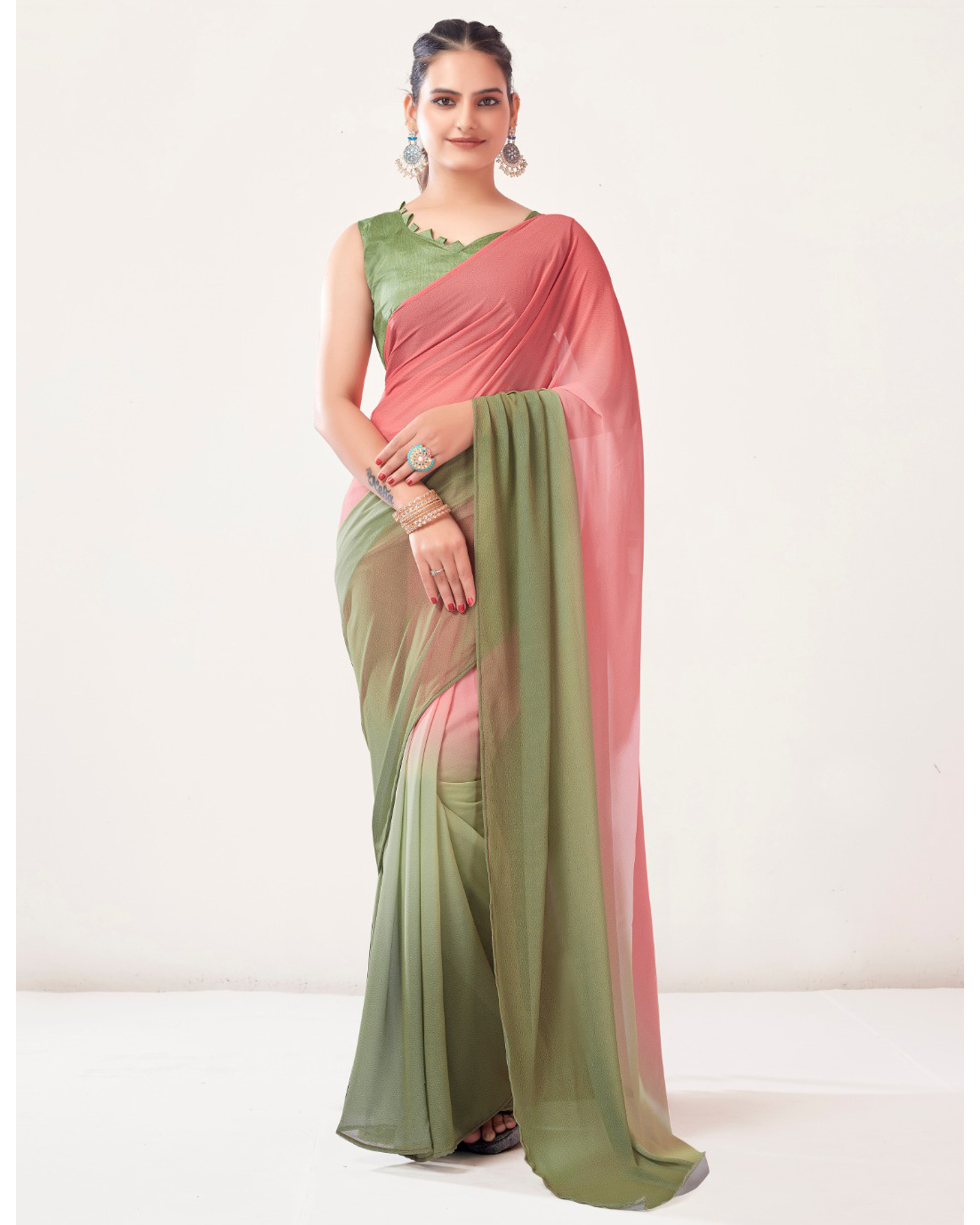 Presenting Readytowear Georgette Partywear Saree With Georgette Blouse