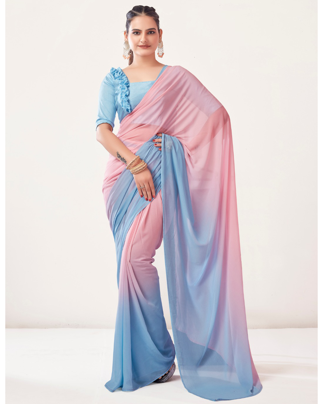 Presenting Readytowear Georgette Partywear Saree With Georgette Blouse