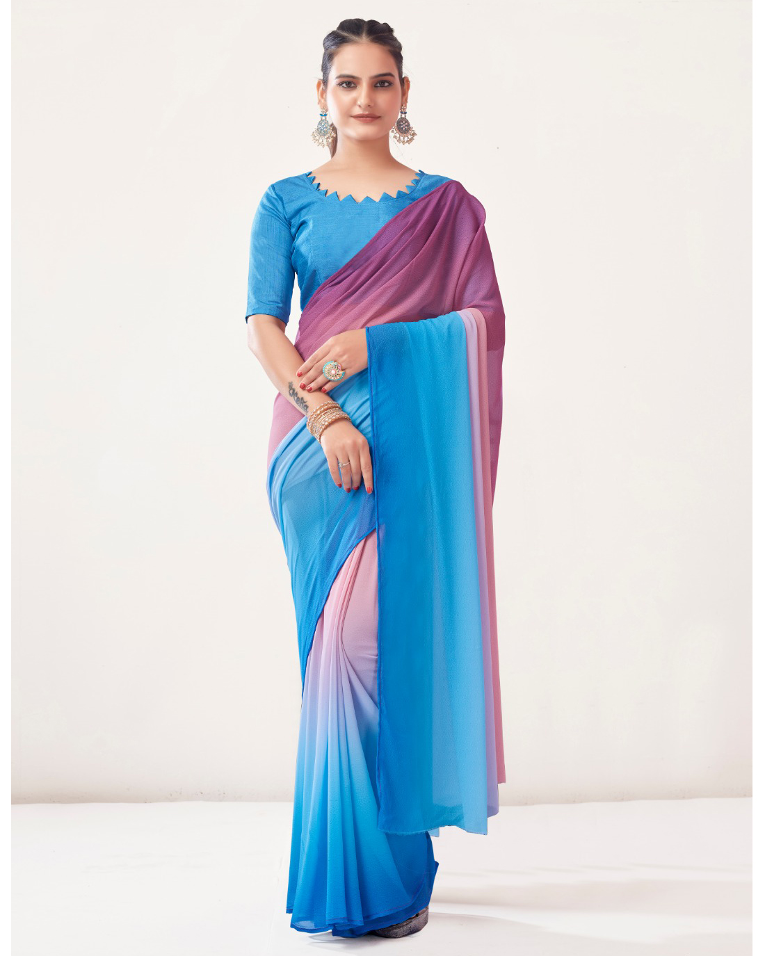 Presenting Readytowear Georgette Partywear Saree With Georgette Blouse