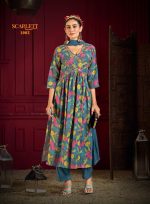 Women's Rayon Digital Print Stitched Kurti Pent With Dupatta