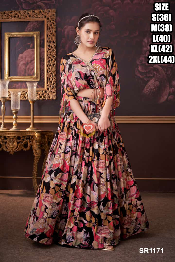 Women's Pure Chinon Readytowear Croptop Lehenga For Wedding