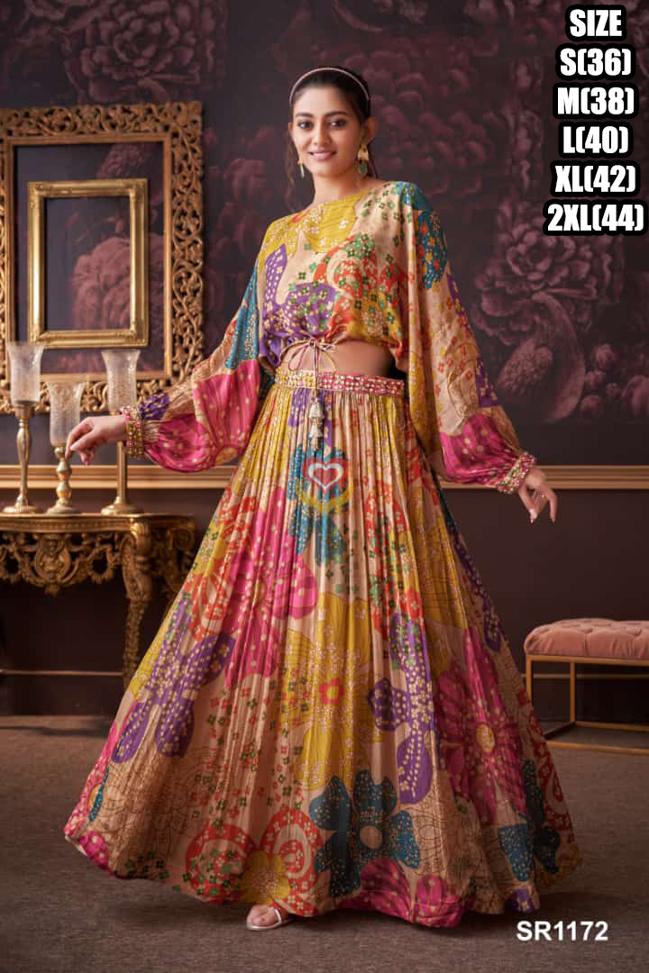 Women's Pure Chinon Readytowear Croptop Lehenga For Wedding