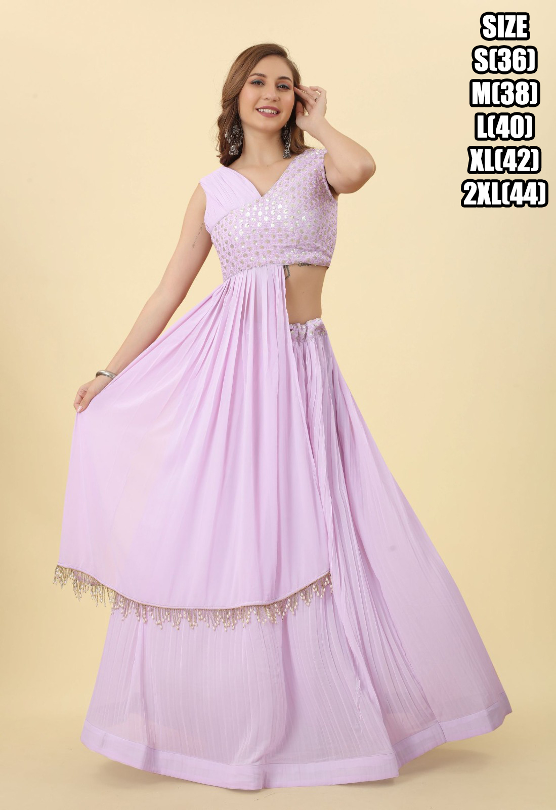 Ready To Wear Heavy Georgette Embroidered Work Lehenga Choli For Women | One Shoulder Dress Drape Drape Indo Western Dress Designer Drape Gowns