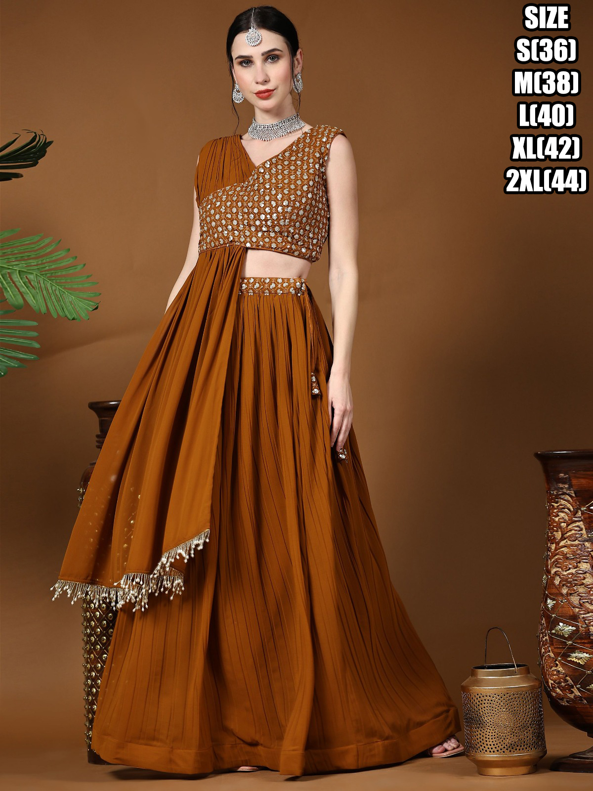 Ready To Wear Heavy Georgette Embroidered Work Lehenga Choli For Women | One Shoulder Dress Drape Drape Indo Western Dress Designer Drape Gowns