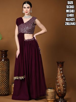 Ready To Wear Heavy Georgette Embroidered Work Lehenga Choli For Women | One Shoulder Dress Drape Drape Indo Western Dress Designer Drape Gowns
