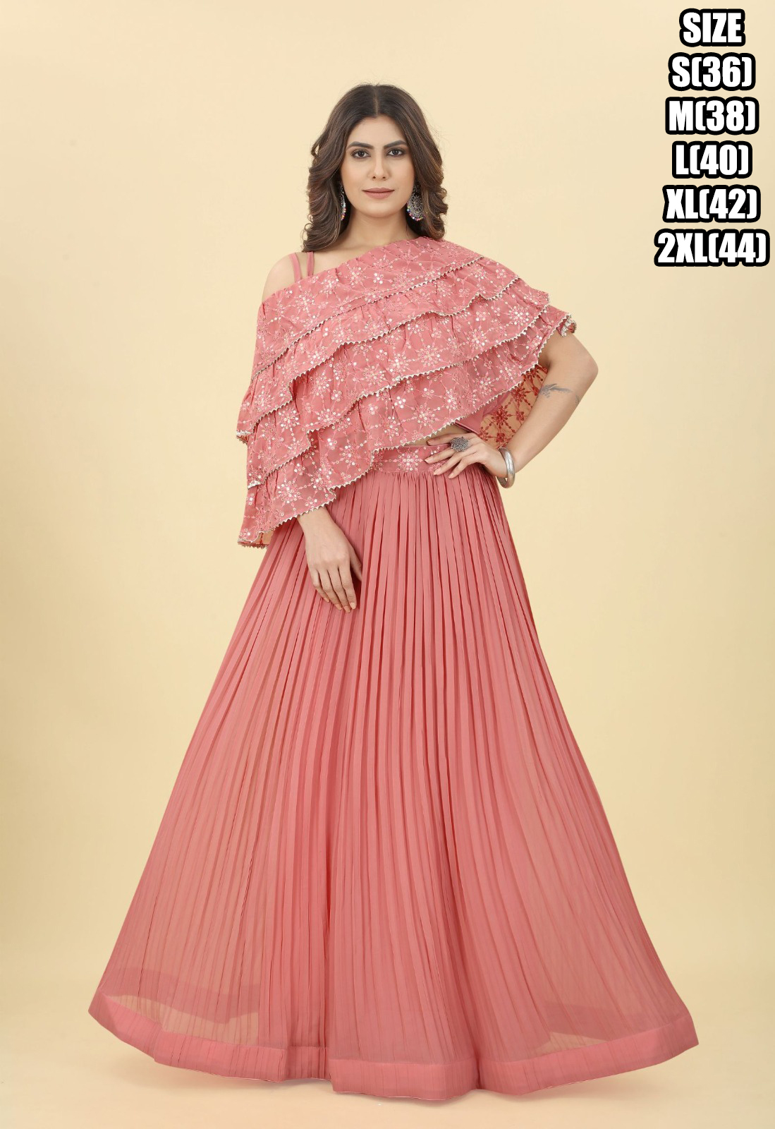 Women's Readymade Georgette Embrodeiry Work Drapped Dress