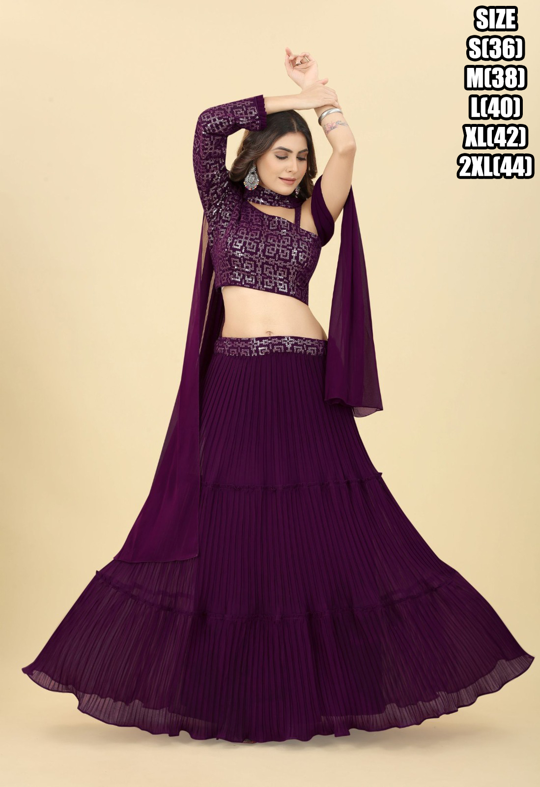 Women's Ready To Wear Heavy Georgette Embroidery One Shoulder Style Lehenga Choli Designs