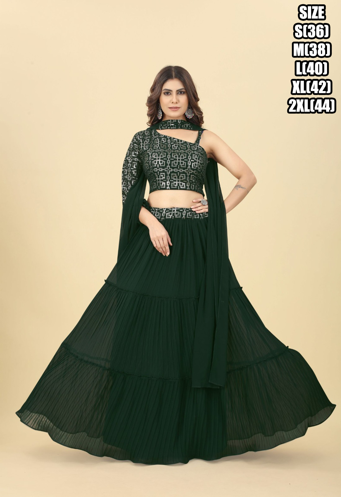 Women's Ready To Wear Heavy Georgette Embroidery One Shoulder Style Lehenga Choli Designs