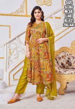 Women's Readymade Fabulous Pure Chinon Handwork Alia Cut Kurti Pant With Dupatta