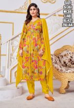 Women's Readymade Fabulous Pure Chinon Handwork Alia Cut Kurti Pant With Dupatta