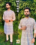 Explore the Artistry of Heavy Cotton Schiffli Chikan Work in Our Men's Kurta with Pajama Ensemble Tradition Meets Contemporary Style