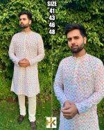 Explore the Artistry of Heavy Cotton Schiffli Chikan Work in Our Men's Kurta with Pajama Ensemble Tradition Meets Contemporary Style