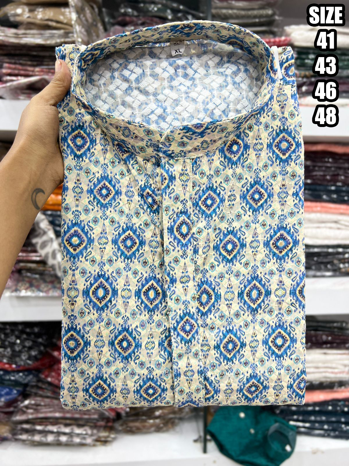 Explore the Artistry of Heavy Cotton Schiffli Chikan Work in Our Men's Kurta with Pajama Ensemble Tradition Meets Contemporary Style