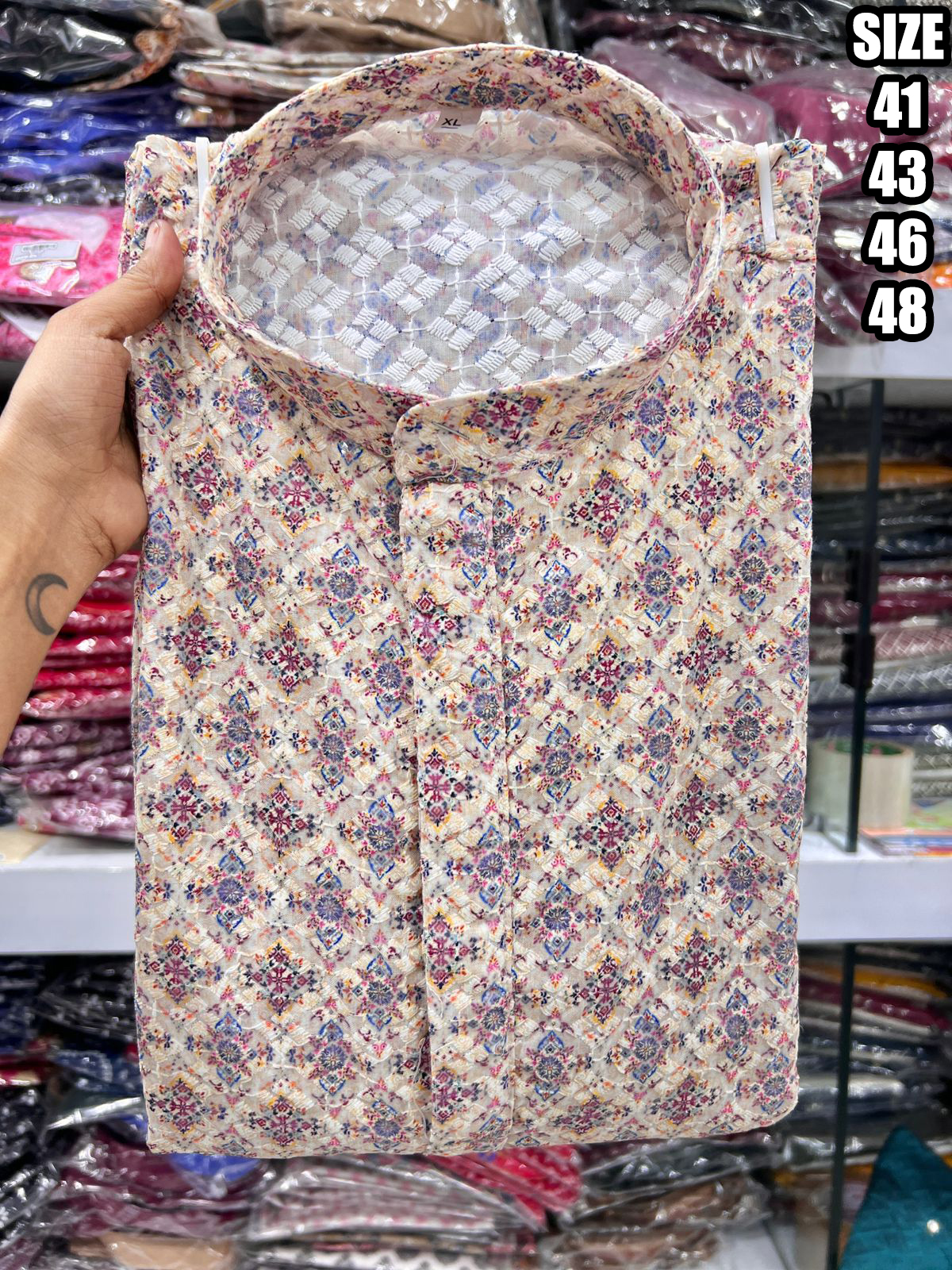 Explore the Artistry of Heavy Cotton Schiffli Chikan Work in Our Men's Kurta with Pajama Ensemble Tradition Meets Contemporary Style