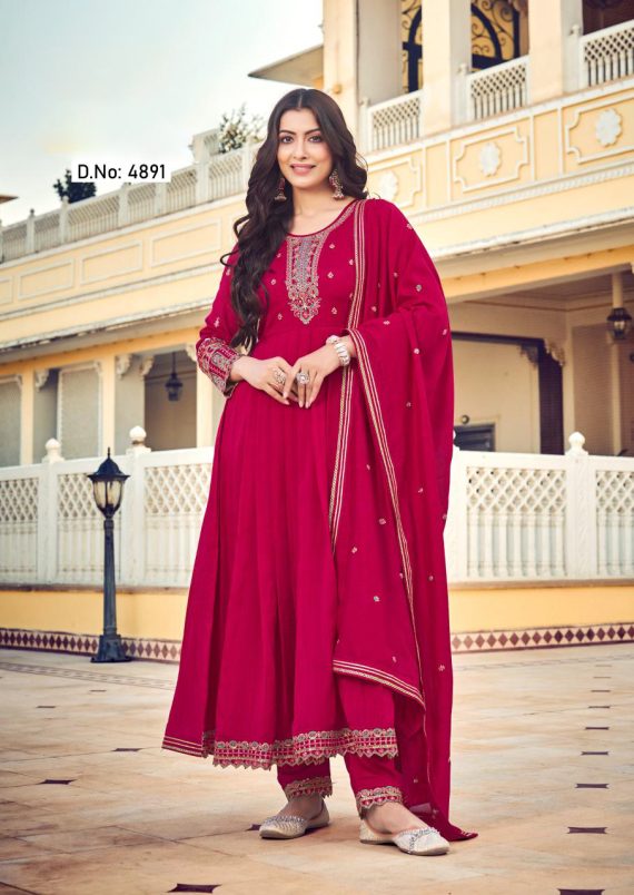 Ethnicrang Women's Silk Embroidery 3Pcs Anarkali Kurti Set