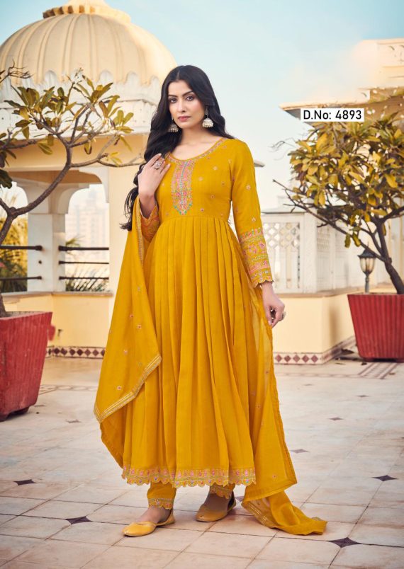 Ethnicrang Women's Silk Embroidery 3Pcs Anarkali Kurti Set