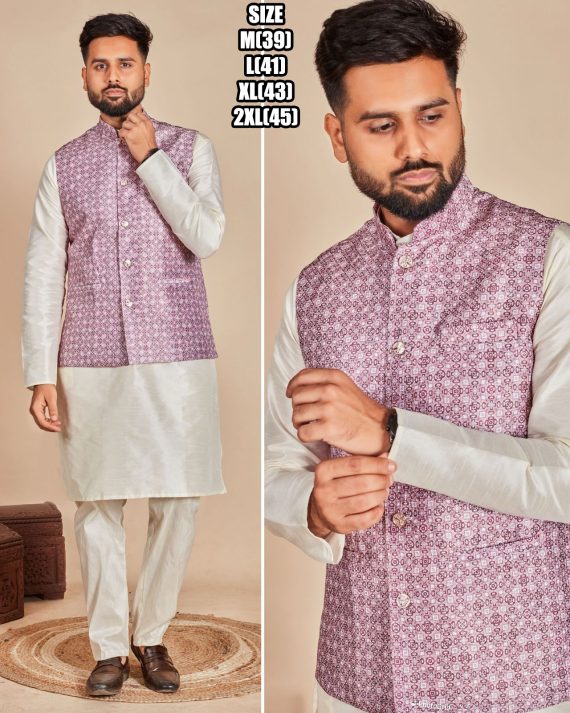 Ethnicrang Men's Soft Silk Stitched Kurta Pajama With Jacket