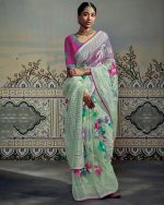 Women's Unstitched Soft Brasso Embrodiery Saree With Blouse