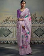 Women's Unstitched Soft Brasso Embrodiery Saree With Blouse