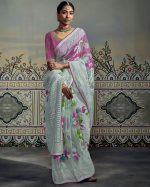 Women's Unstitched Soft Brasso Embrodiery Saree With Blouse