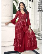 Party Wear Designer Faux Georgette Stitched Jacket With Blouse & Sharara