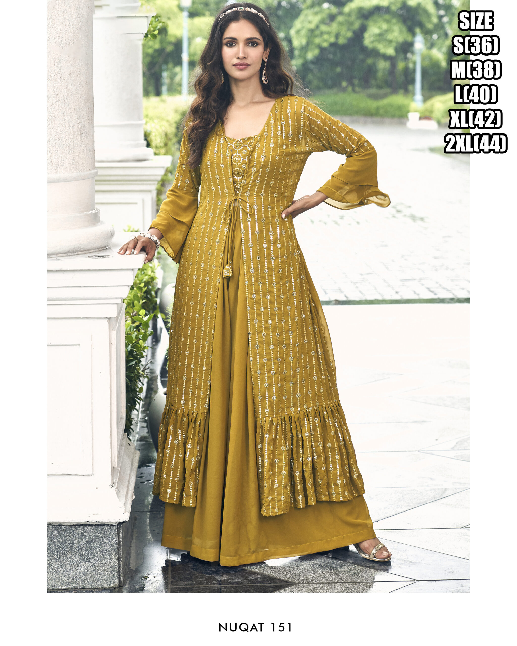 Party Wear Designer Faux Georgette Stitched Jacket With Blouse & Sharara