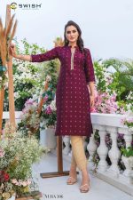 Ethnicrang Women's Silk Jacquard Straight Design Weaving Kurti