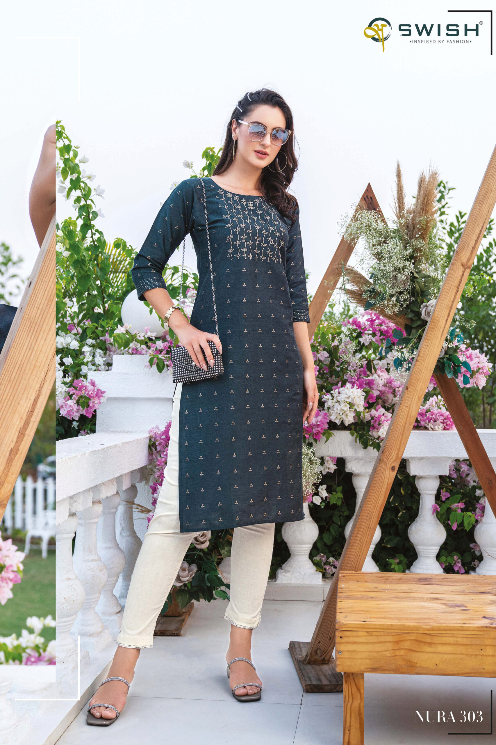Ethnicrang Women's Silk Jacquard Straight Design Weaving Kurti
