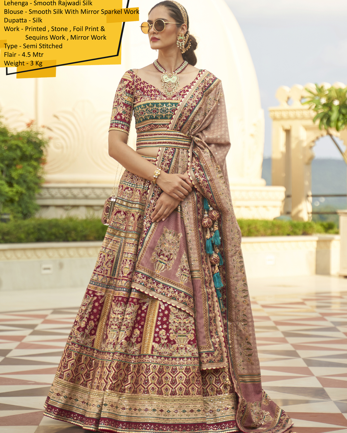 Modern Semi Stitched Lehenga Choli In Smooth Rajwadi Silk With Silk Dupatta Weaving & Embroidery Work Embrace Elegance And Make A Statement