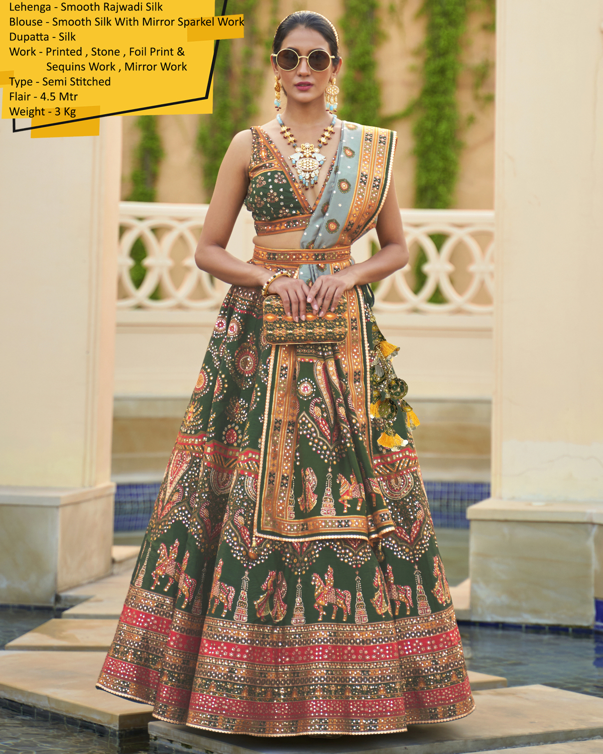 Modern Semi Stitched Lehenga Choli In Smooth Rajwadi Silk With Silk Dupatta Weaving & Embroidery Work Embrace Elegance And Make A Statement