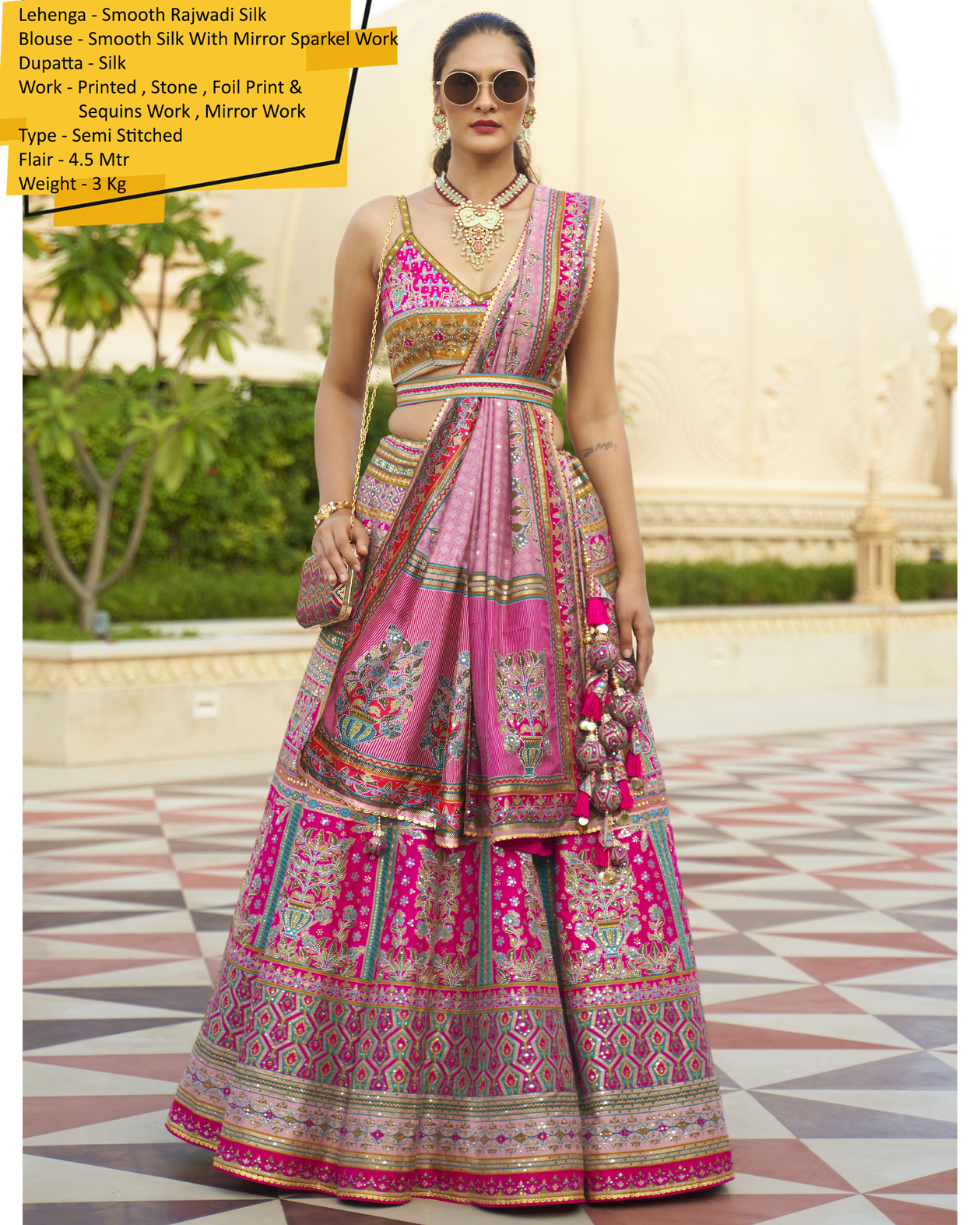 Modern Semi Stitched Lehenga Choli In Smooth Rajwadi Silk With Silk Dupatta Weaving & Embroidery Work Embrace Elegance And Make A Statement