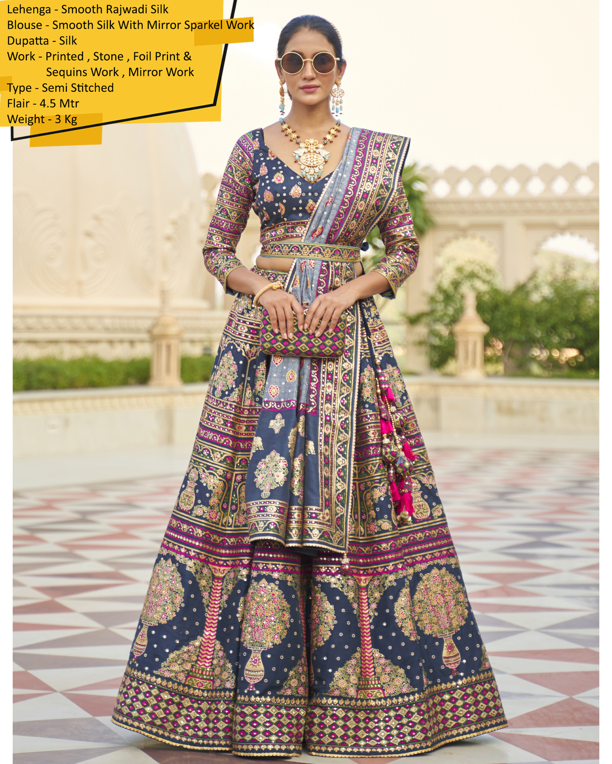 Modern Semi Stitched Lehenga Choli In Smooth Rajwadi Silk With Silk Dupatta Weaving & Embroidery Work Embrace Elegance And Make A Statement