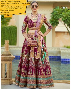 Modern Semi Stitched Lehenga Choli In Smooth Rajwadi Silk With Silk Dupatta Weaving & Embroidery Work Embrace Elegance And Make A Statement