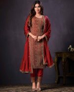 Latest Party Wear Churidar Collections 2 Tone Catonic Embroidery Semi Stitched Salwar Suit
