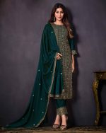 Latest Party Wear Churidar Collections 2 Tone Catonic Embroidery Semi Stitched Salwar Suit