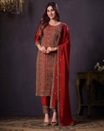 Latest Party Wear Churidar Collections 2 Tone Catonic Embroidery Semi Stitched Salwar Suit