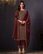 Latest Party Wear Churidar Collections 2 Tone Catonic Embroidery Semi Stitched Salwar Suit