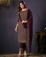 Latest Party Wear Churidar Collections 2 Tone Catonic Embroidery Semi Stitched Salwar Suit