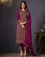Latest Party Wear Churidar Collections 2 Tone Catonic Embroidery Semi Stitched Salwar Suit