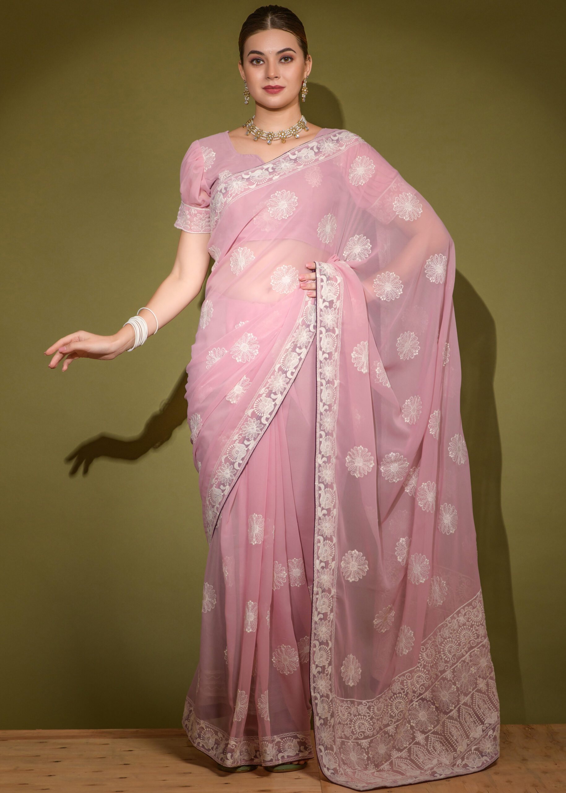 Ethereal Georgette Saree with Lakhnvi Work Elevate Your Style! Shop Now for Captivating Elegance