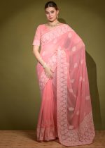 Ethereal Georgette Saree with Lakhnvi Work Elevate Your Style! Shop Now for Captivating Elegance