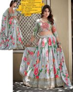 Our Semi Stitched Lehenga In Crush Chinon With Digital Printed With Seqins Embroidery Work With Chinon Dupatta. Embrace Elegance And Make A Statement